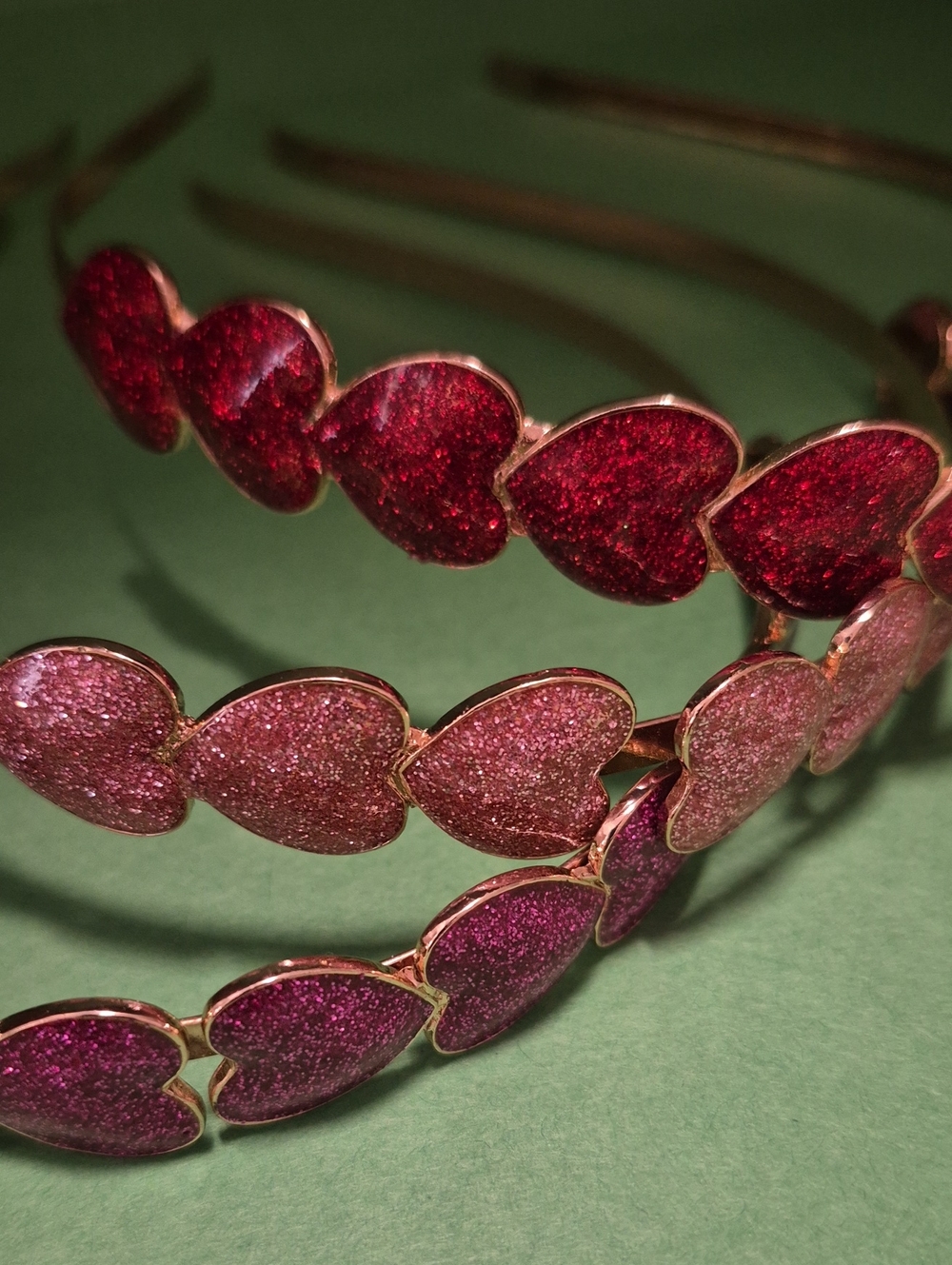 Glitter Heart Metal Headband - Pink & Red